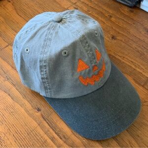 Halloween Pumpkin Face Embroidered 2-Tone Unstructured Dad Cap - Gray/Dark Grey